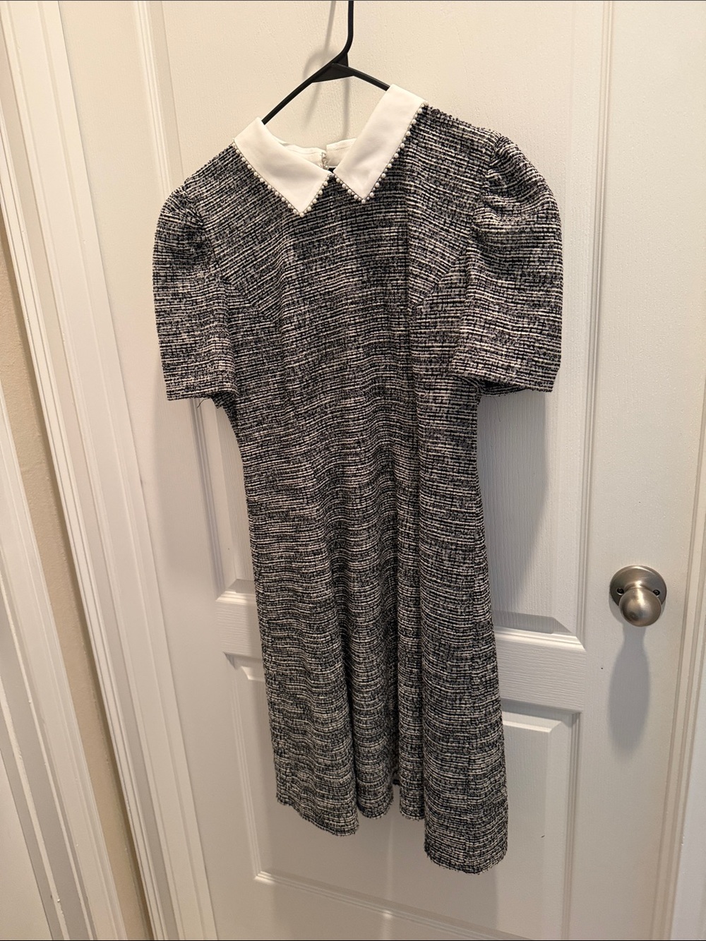 Karl Lagerfeld Black & White Tweed Midi Dress with White Collar size 14